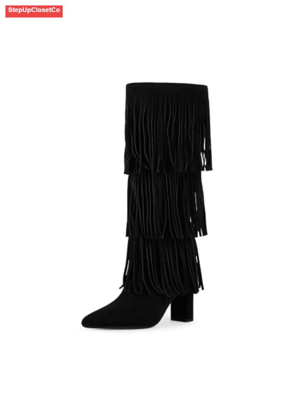 Knee High Boots Women Fold Over Chunky Heel Pointed Toe Tall Boots